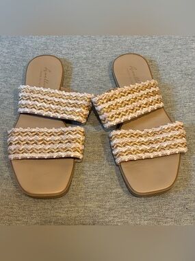 Avellini Made in Italy Woven Raffia Slide Sandals Size 9